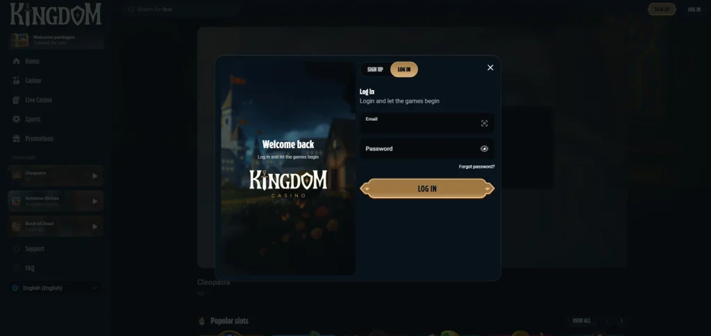 Kingdom casino login.